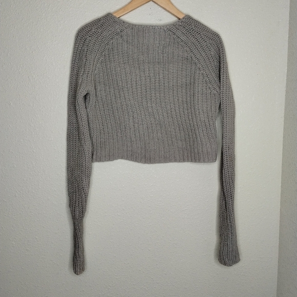 T Alexander Wang Chunky Knit Cotton Blend Gray Cropped Sweater - Picture 2 of 4